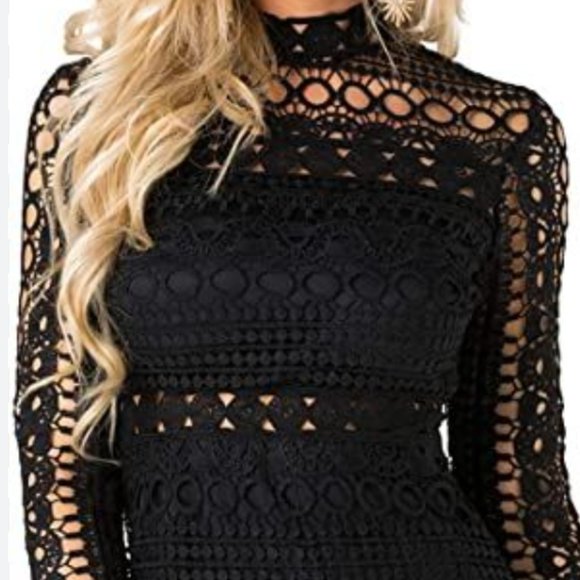 Women's Sexy Black Lace Hollow Mini Cocktail Party Dress - US XS - Picture 2 of 6